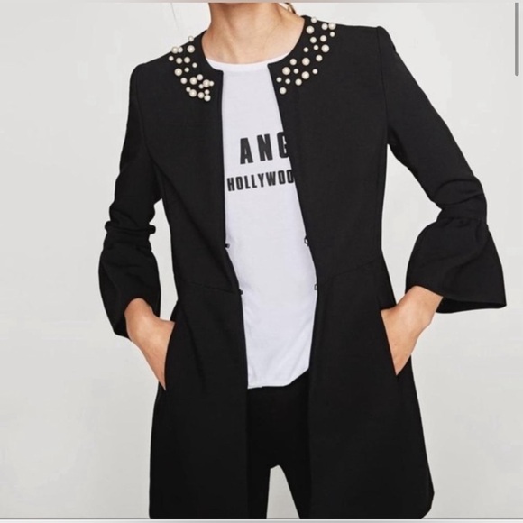 Zara Basic Collection Pearls Embellished Neck Jacket/Blazer - Picture 1 of 10